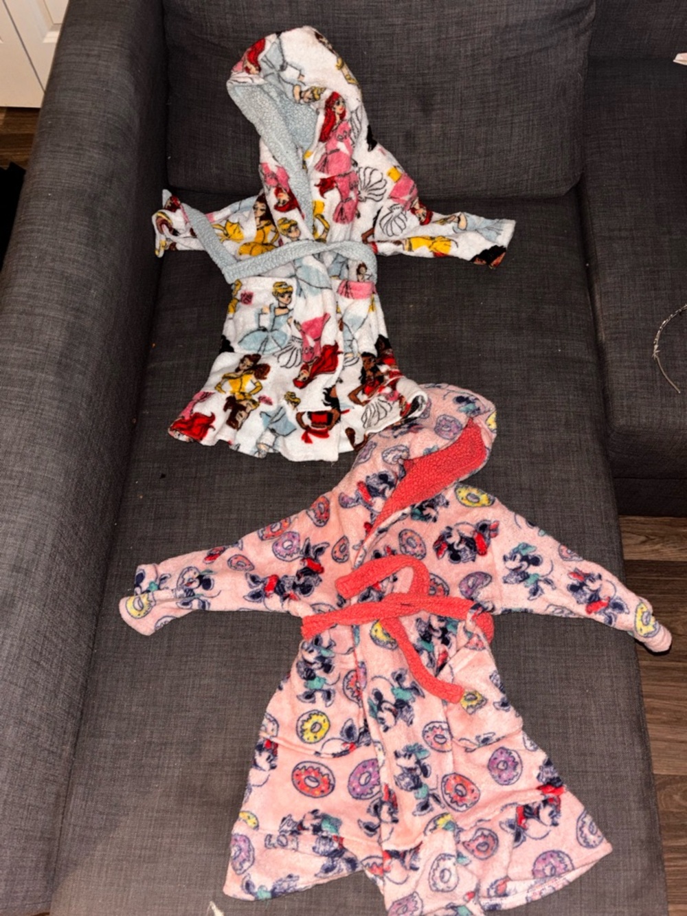 Disney Girls Hooded Plush Robe Set - Pink and Light Blue Prints